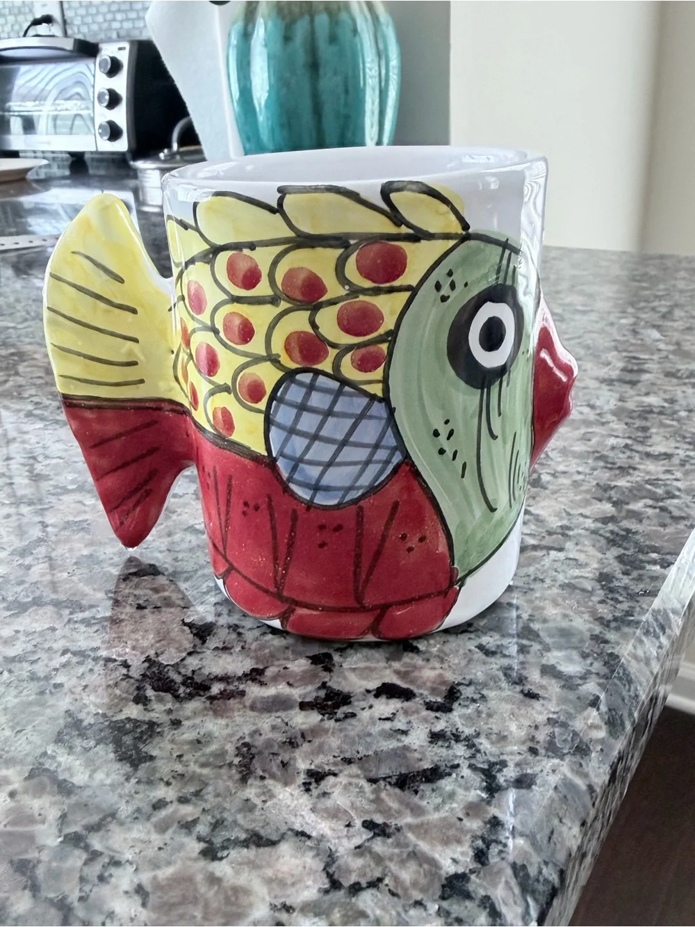 Vintage Vietri Hand-Painted Ceramic Kissing Fish Mug